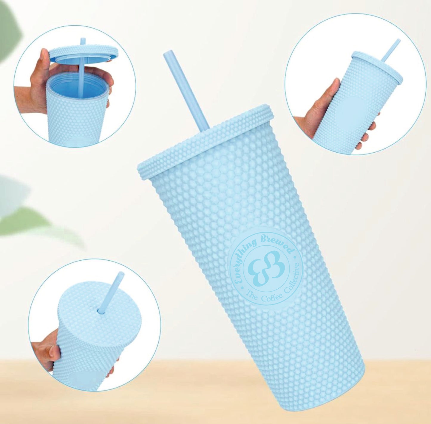Studded Plastic Tumbler with Matching Lid and Straw