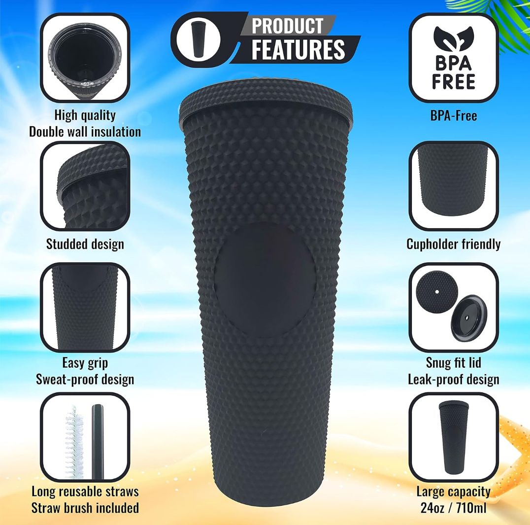Studded Plastic Tumbler with Matching Lid and Straw