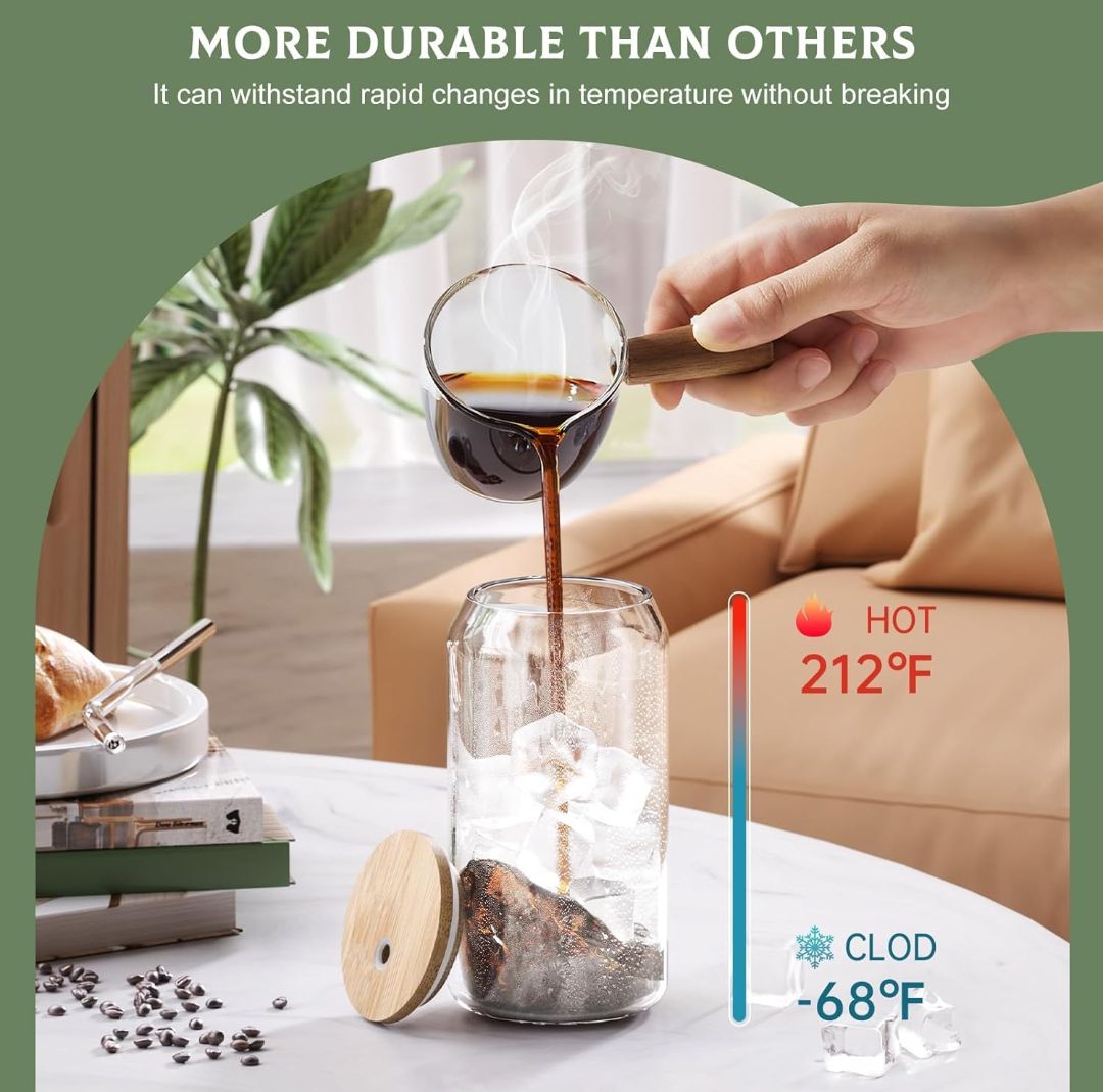 Premium Glass Tumbler with Bamboo Lid & Glass Straw (Pair)