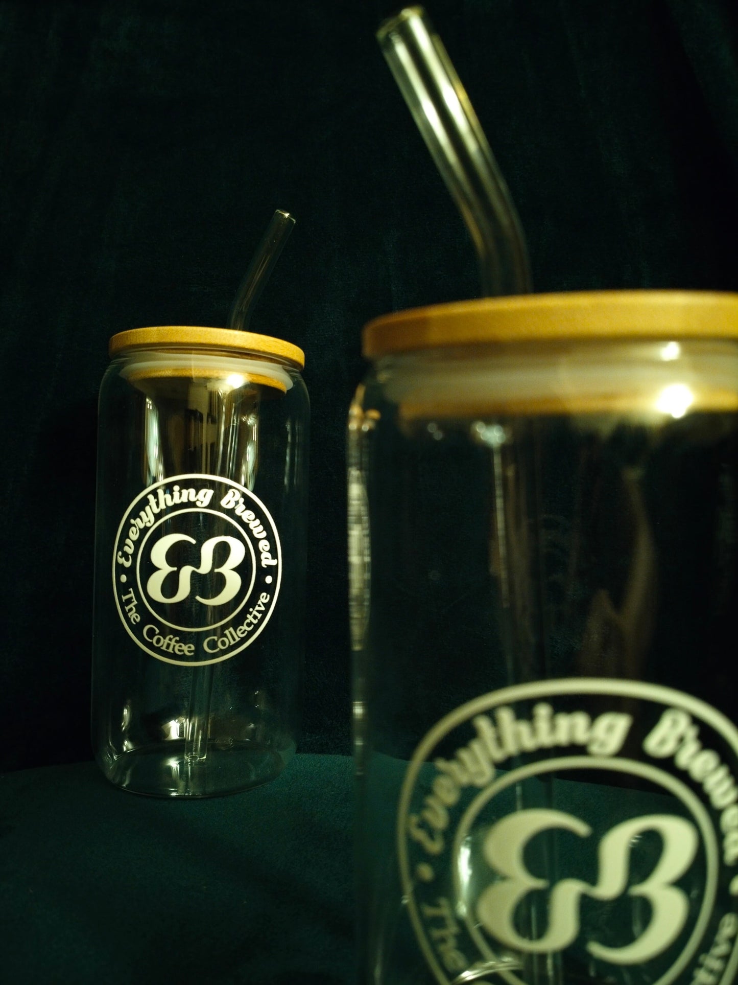 Premium Glass Tumbler with Bamboo Lid & Glass Straw (Pair)