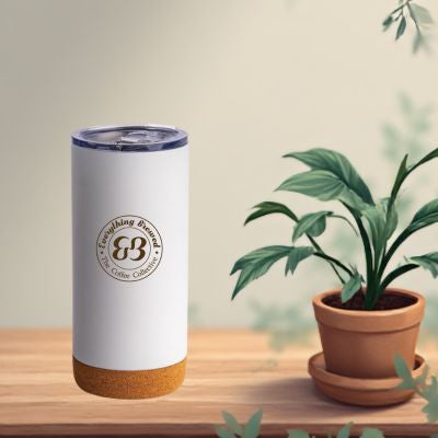 SS Double-Wall Insulated Coffee Tumbler (White with Cork Base)