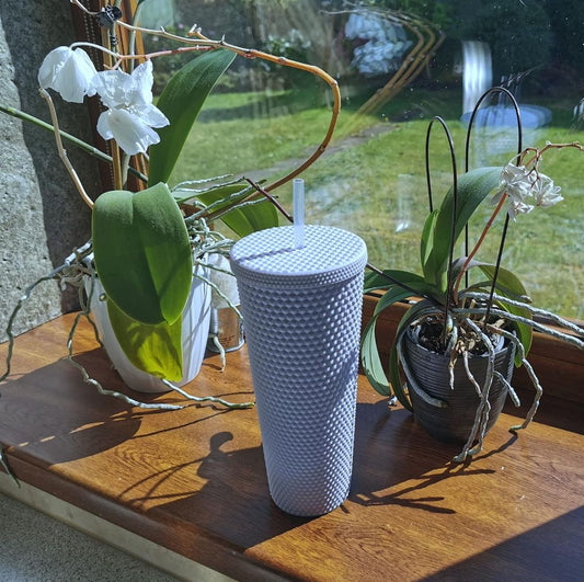 Studded Plastic Tumbler with Matching Lid and Straw