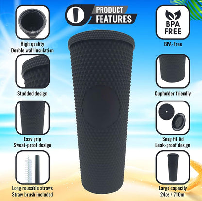 Studded Plastic Tumbler with Matching Lid and Straw