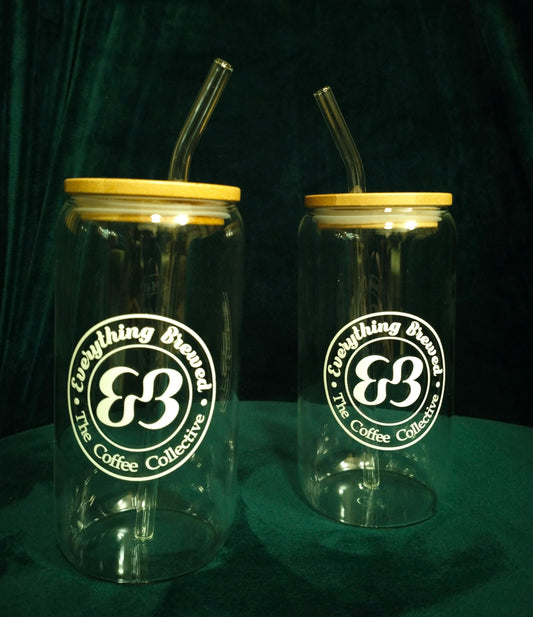 Premium Glass Tumbler with Bamboo Lid & Glass Straw (Pair)