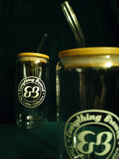 Premium Glass Tumbler with Bamboo Lid & Glass Straw (Pair)